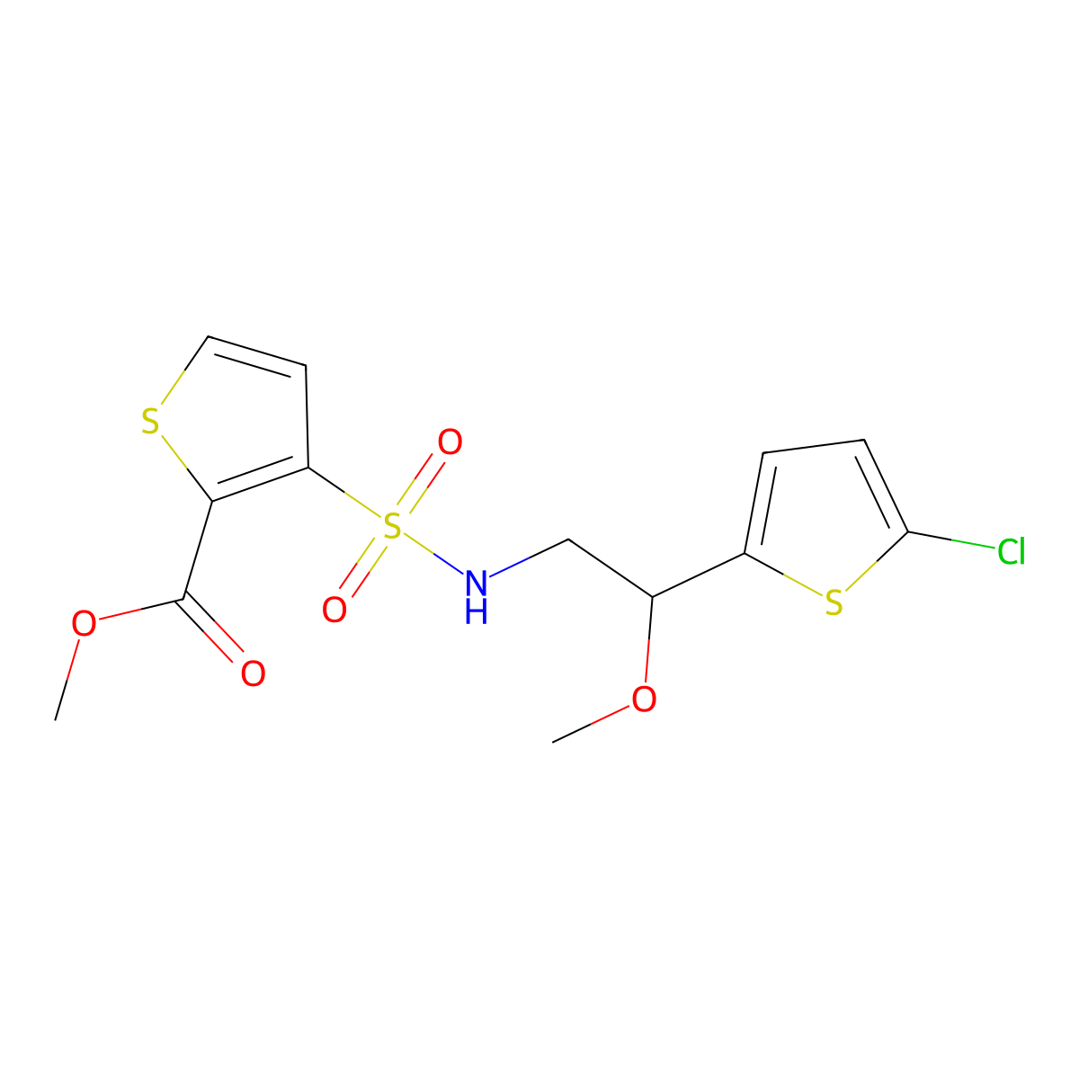 methyl 3-(N-(2-(5-chlorothiophen-2-yl)-2-methoxyethyl)sulfamoyl)thiophene-2-carboxylate molecular structure, CAS 2034405-63-3