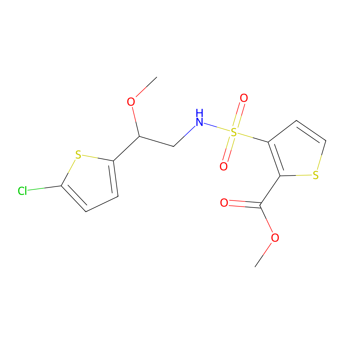 methyl 3-(N-(2-(5-chlorothiophen-2-yl)-2-methoxyethyl)sulfamoyl)thiophene-2-carboxylate molecular structure, CAS 2034405-63-3