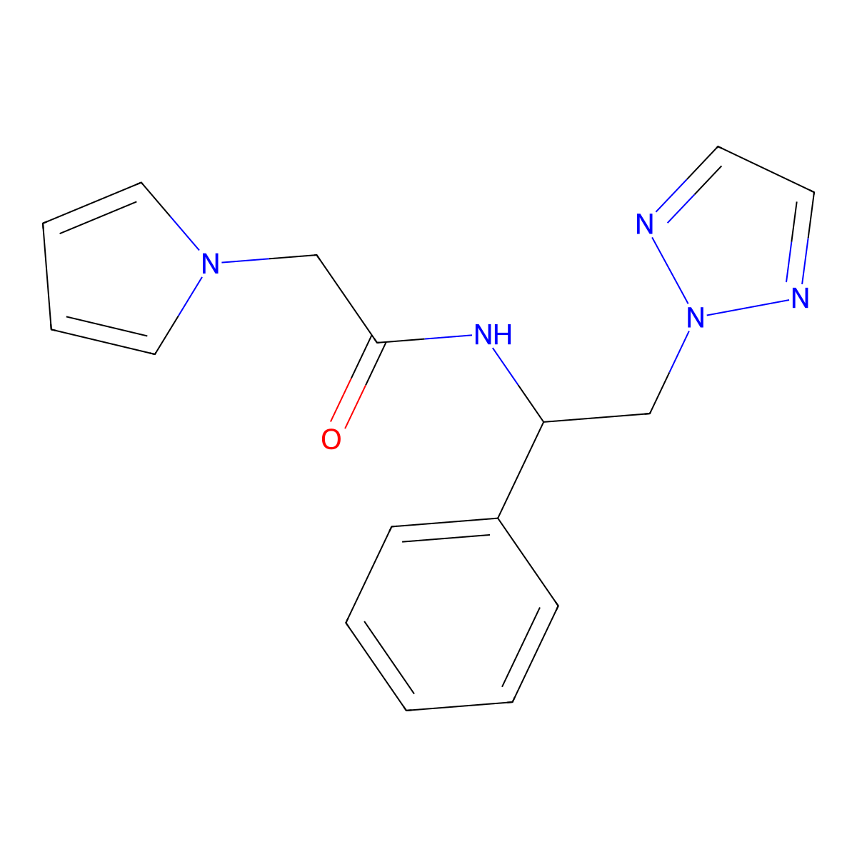 N-(1-phenyl-2-(2H-1,2,3-triazol-2-yl)ethyl)-2-(1H-pyrrol-1-yl)acetamide molecular structure, CAS 2034405-67-7