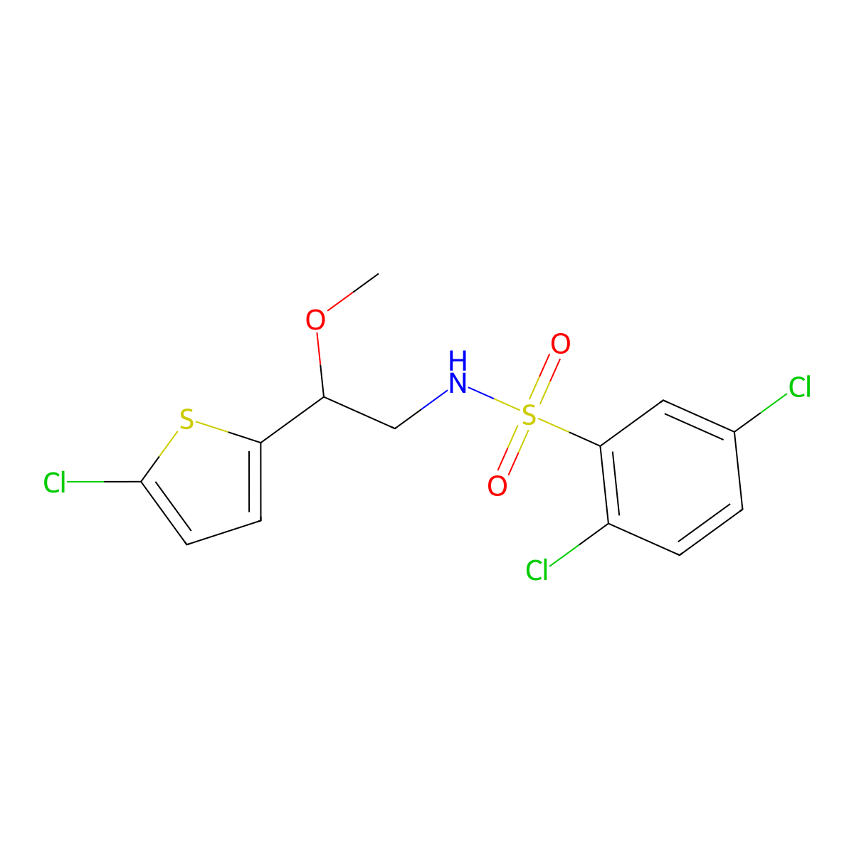 2,5-dichloro-N-(2-(5-chlorothiophen-2-yl)-2-methoxyethyl)benzenesulfonamide molecular structure, CAS 2034405-70-2