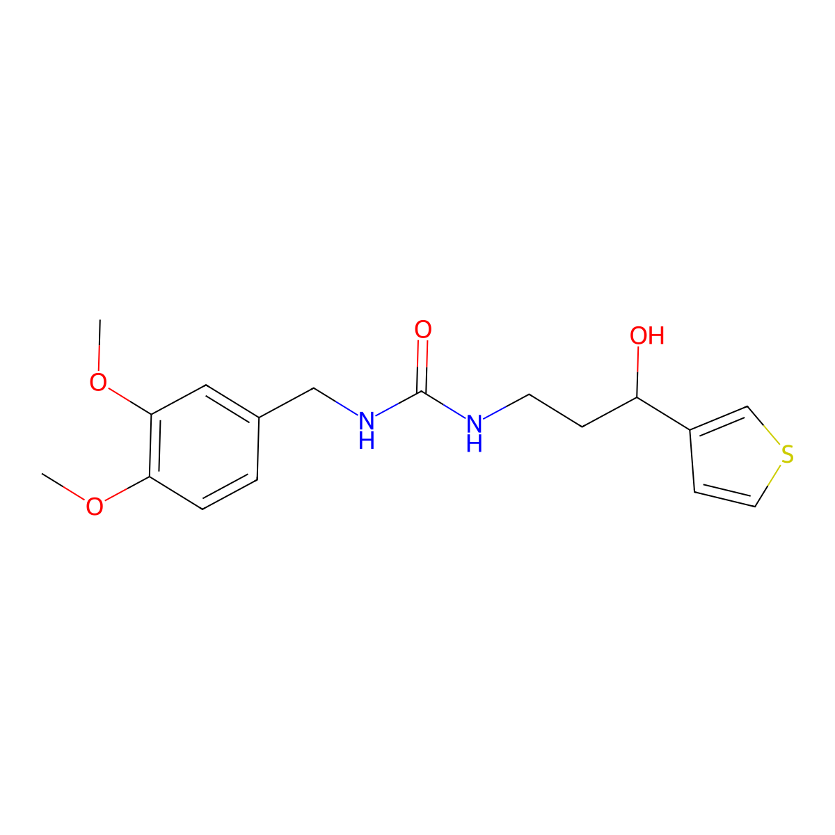 1-(3,4-Dimethoxybenzyl)-3-(3-hydroxy-3-(thiophen-3-yl)propyl)urea molecular structure, CAS 2034405-74-6