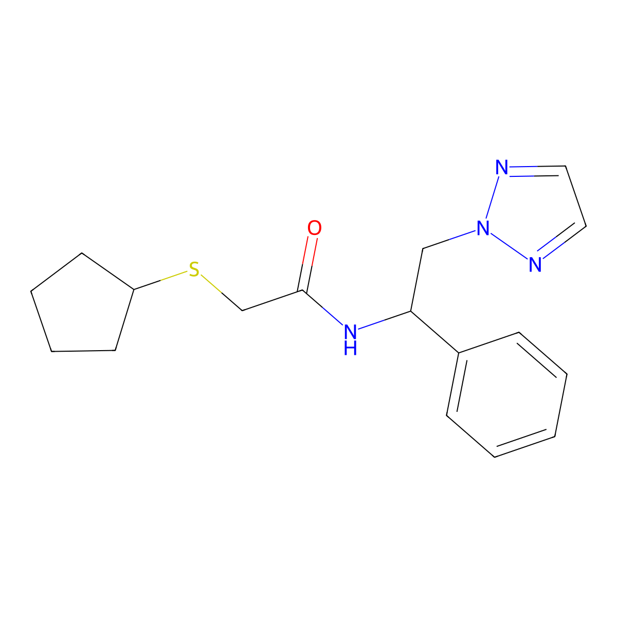 2-(cyclopentylthio)-N-(1-phenyl-2-(2H-1,2,3-triazol-2-yl)ethyl)acetamide molecular structure, CAS 2034405-75-7
