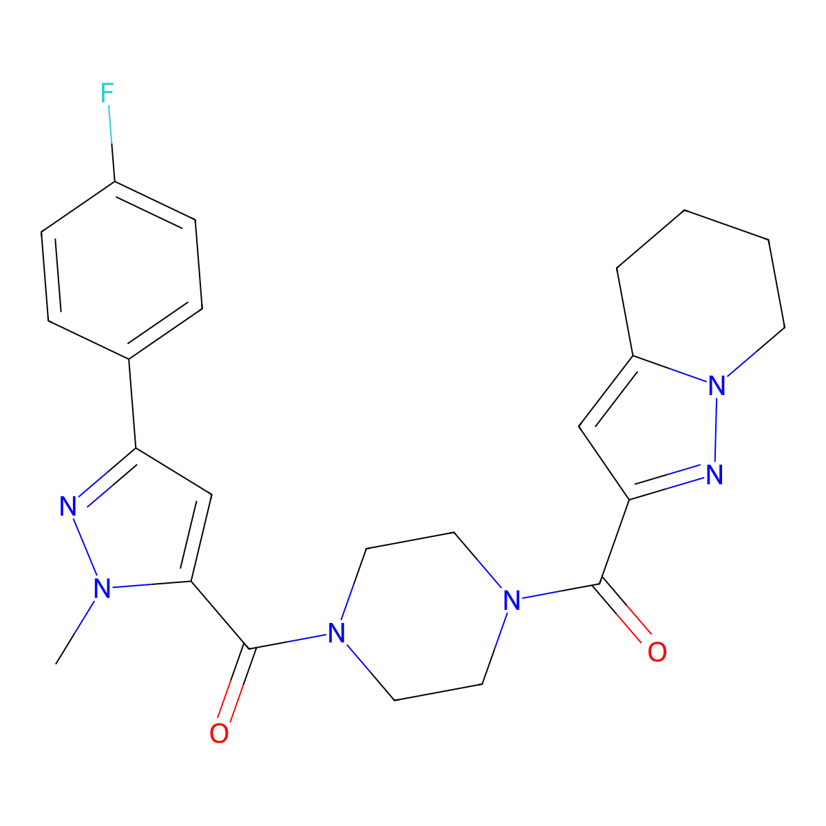 (3-(4-fluorophenyl)-1-methyl-1H-pyrazol-5-yl)(4-(4,5,6,7-tetrahydropyrazolo[1,5-a]pyridine-2-carbonyl)piperazin-1-yl)methanone molecular structure, CAS 2034405-79-1