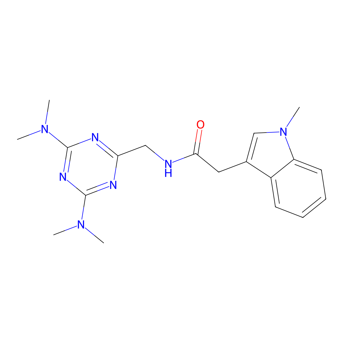 N-{[4,6-bis(dimethylamino)-1,3,5-triazin-2-yl]methyl}-2-(1-methyl-1H-indol-3-yl)acetamide molecular structure, CAS 2034405-85-9