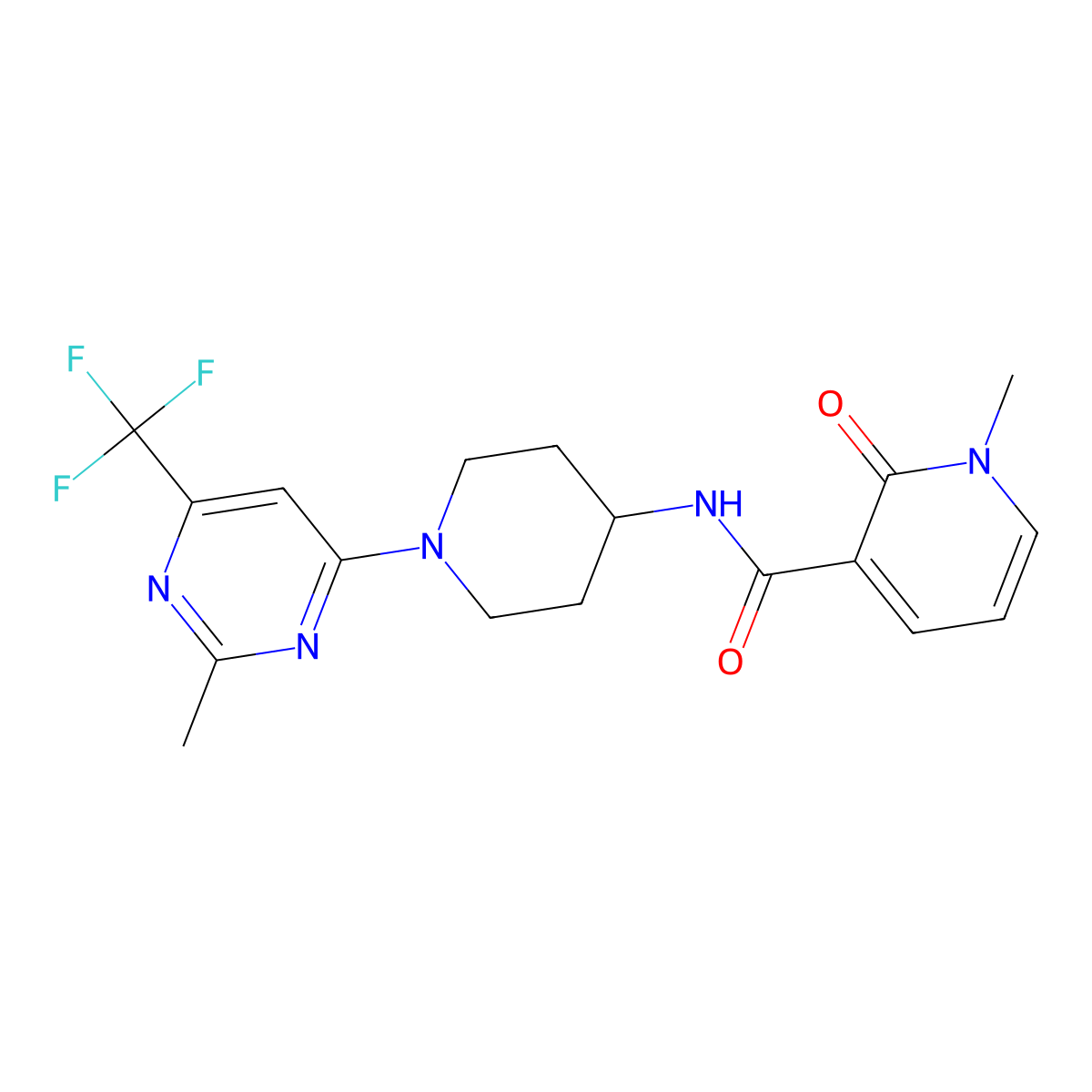 1-methyl-N-{1-[2-methyl-6-(trifluoromethyl)pyrimidin-4-yl]piperidin-4-yl}-2-oxo-1,2-dihydropyridine-3-carboxamide molecular structure, CAS 2034405-87-1