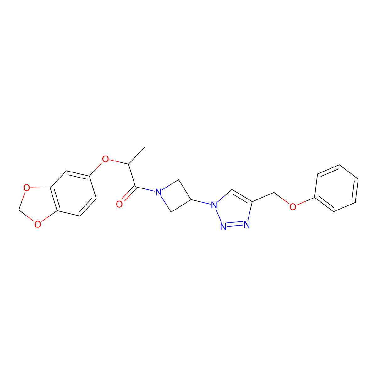 2-(benzo[d][1,3]dioxol-5-yloxy)-1-(3-(4-(phenoxymethyl)-1H-1,2,3-triazol-1-yl)azetidin-1-yl)propan-1-one molecular structure, CAS 2034405-91-7