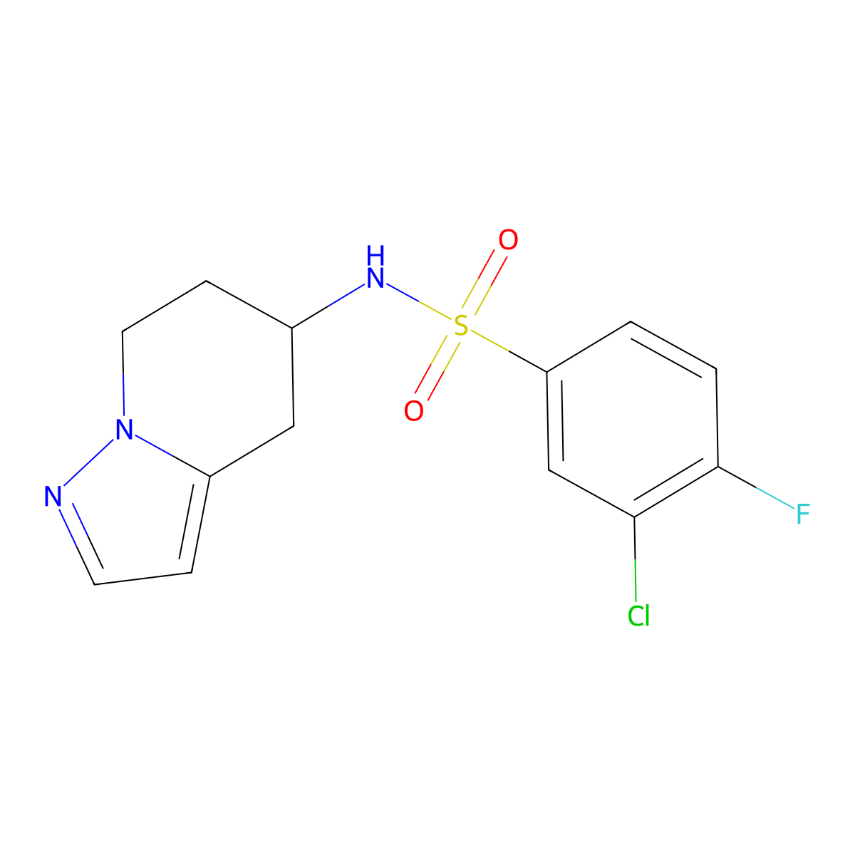 3-chloro-4-fluoro-N-(4,5,6,7-tetrahydropyrazolo[1,5-a]pyridin-5-yl)benzenesulfonamide molecular structure, CAS 2034405-93-9