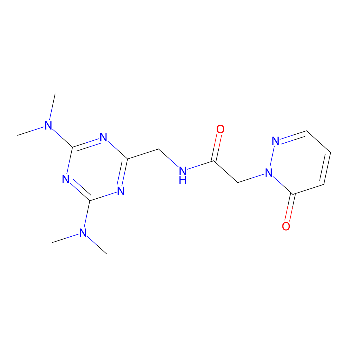 N-((4,6-bis(dimethylamino)-1,3,5-triazin-2-yl)methyl)-2-(6-oxopyridazin-1(6H)-yl)acetamide molecular structure, CAS 2034405-94-0