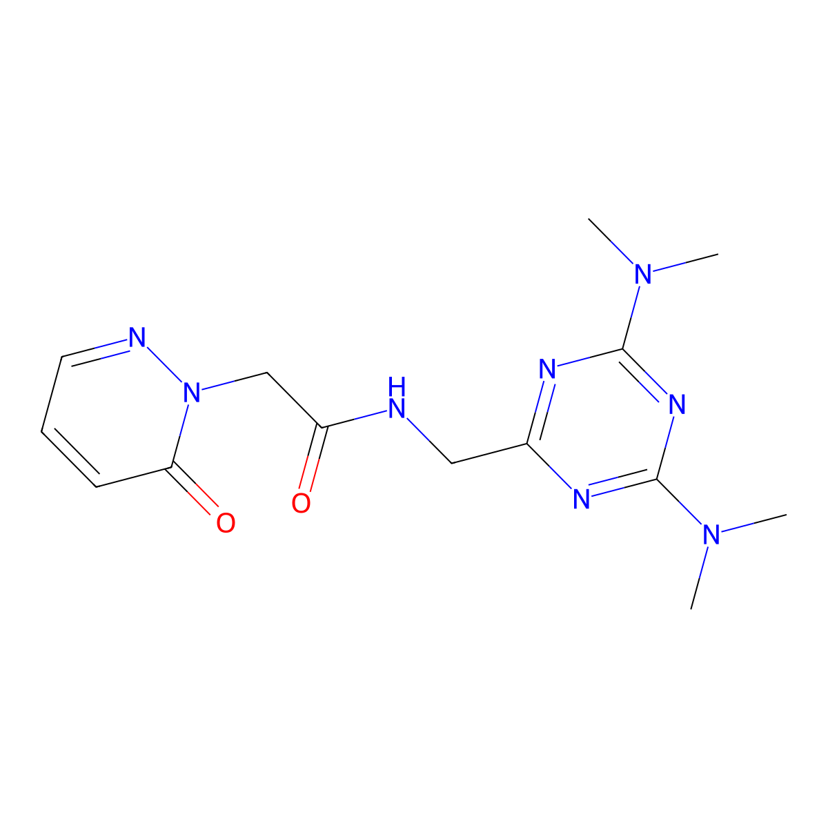 N-((4,6-bis(dimethylamino)-1,3,5-triazin-2-yl)methyl)-2-(6-oxopyridazin-1(6H)-yl)acetamide molecular structure, CAS 2034405-94-0