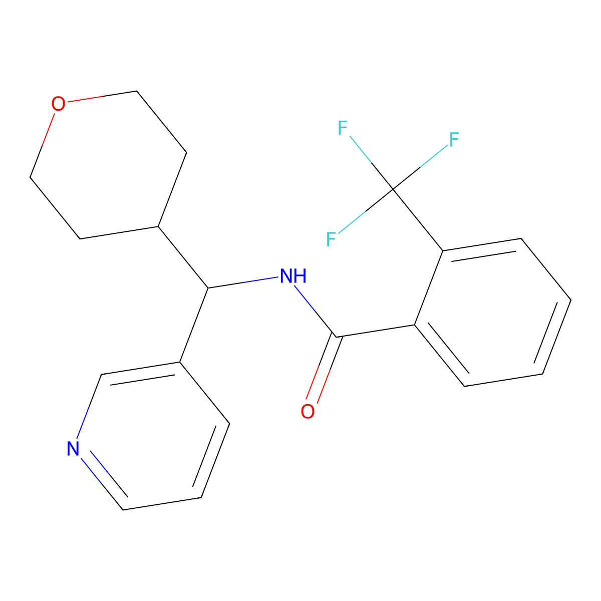N-(pyridin-3-yl(tetrahydro-2H-pyran-4-yl)methyl)-2-(trifluoromethyl)benzamide molecular structure, CAS 2034405-98-4