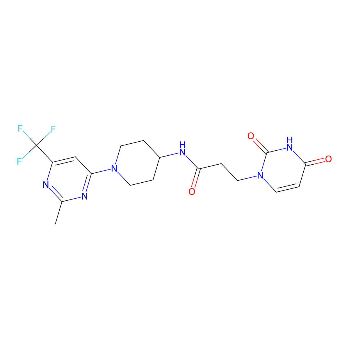 3-(2,4-dioxo-3,4-dihydropyrimidin-1(2H)-yl)-N-(1-(2-methyl-6-(trifluoromethyl)pyrimidin-4-yl)piperidin-4-yl)propanamide molecular structure, CAS 2034405-99-5