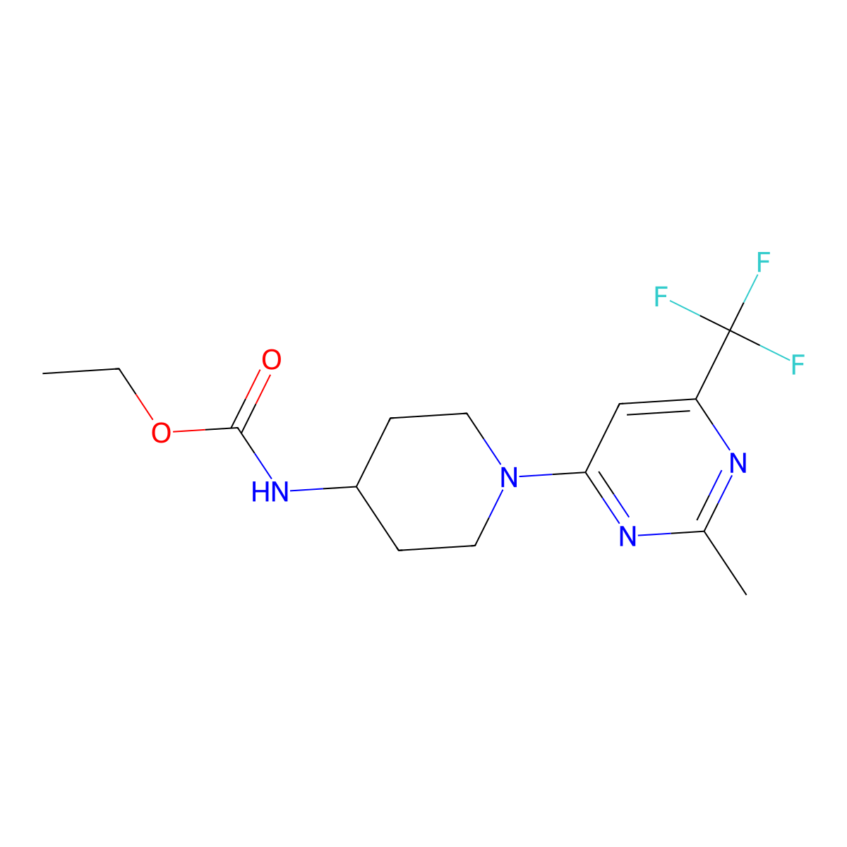 Ethyl (1-(2-methyl-6-(trifluoromethyl)pyrimidin-4-yl)piperidin-4-yl)carbamate molecular structure, CAS 2034406-04-5