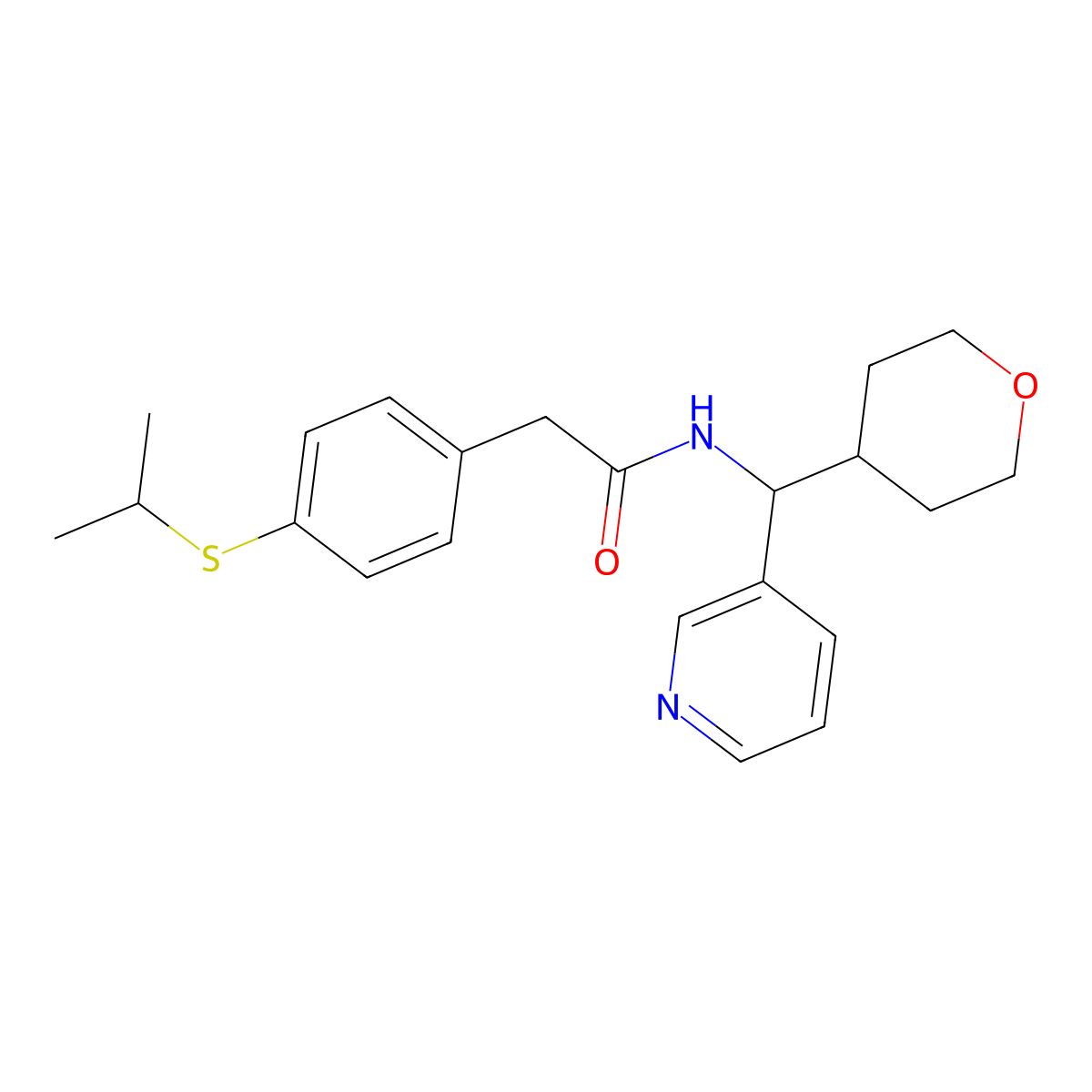 2-(4-(isopropylthio)phenyl)-N-(pyridin-3-yl(tetrahydro-2H-pyran-4-yl)methyl)acetamide molecular structure, CAS 2034406-05-6