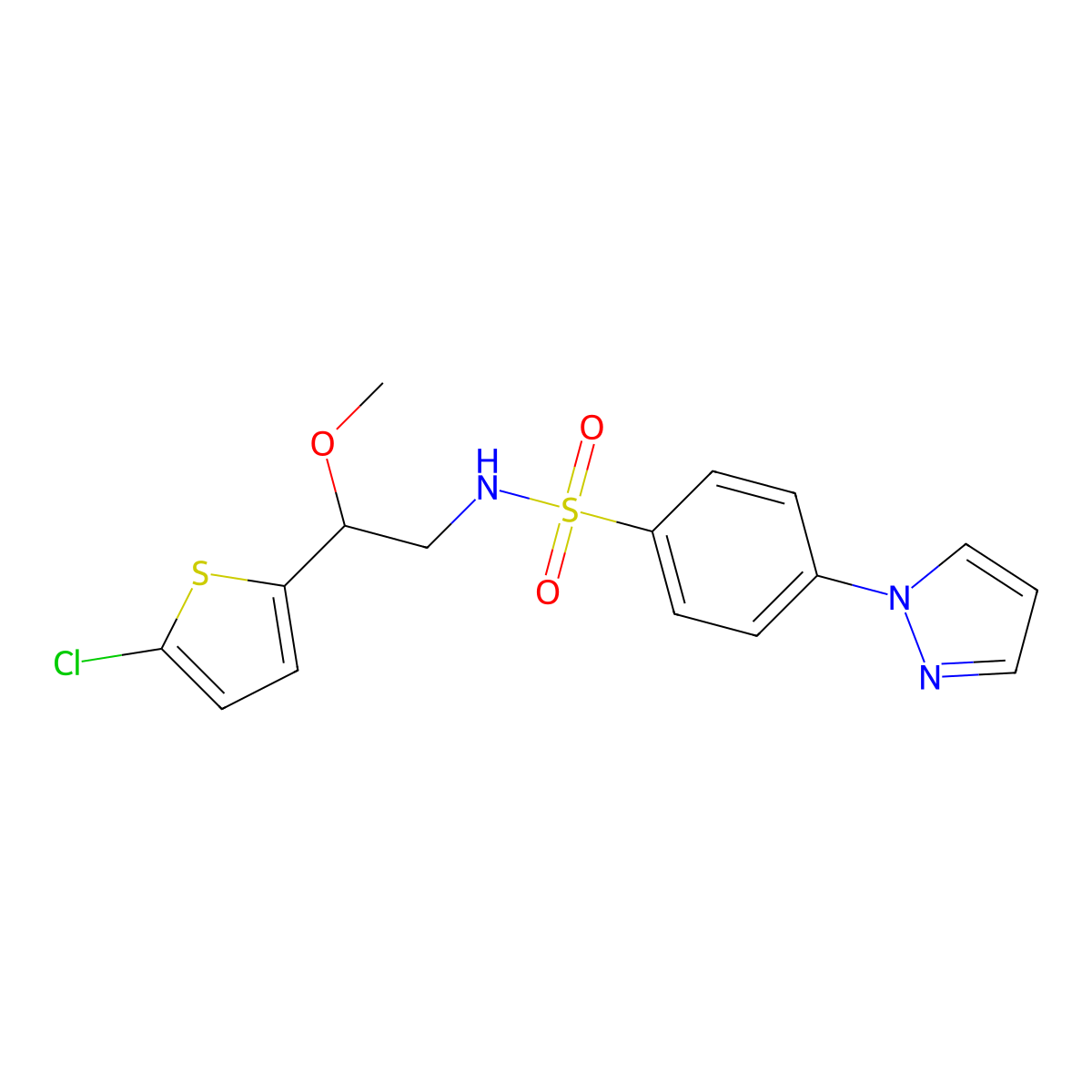 N-(2-(5-chlorothiophen-2-yl)-2-methoxyethyl)-4-(1H-pyrazol-1-yl)benzenesulfonamide molecular structure, CAS 2034406-06-7