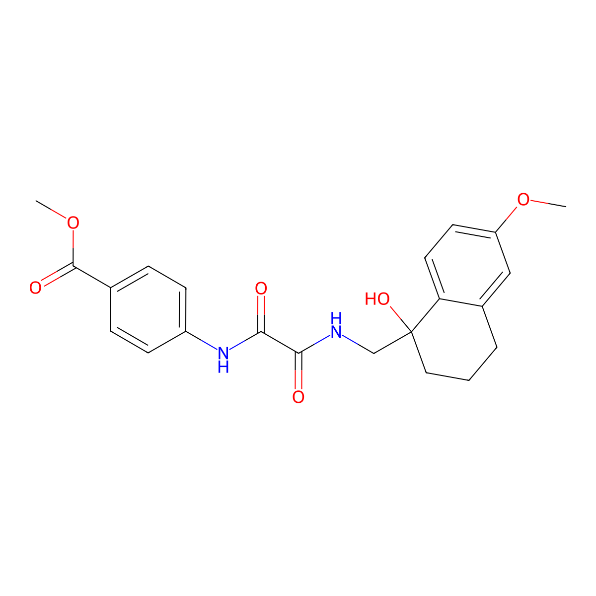 Methyl 4-(2-(((1-hydroxy-6-methoxy-1,2,3,4-tetrahydronaphthalen-1-yl)methyl)amino)-2-oxoacetamido)benzoate molecular structure, CAS 2034406-09-0