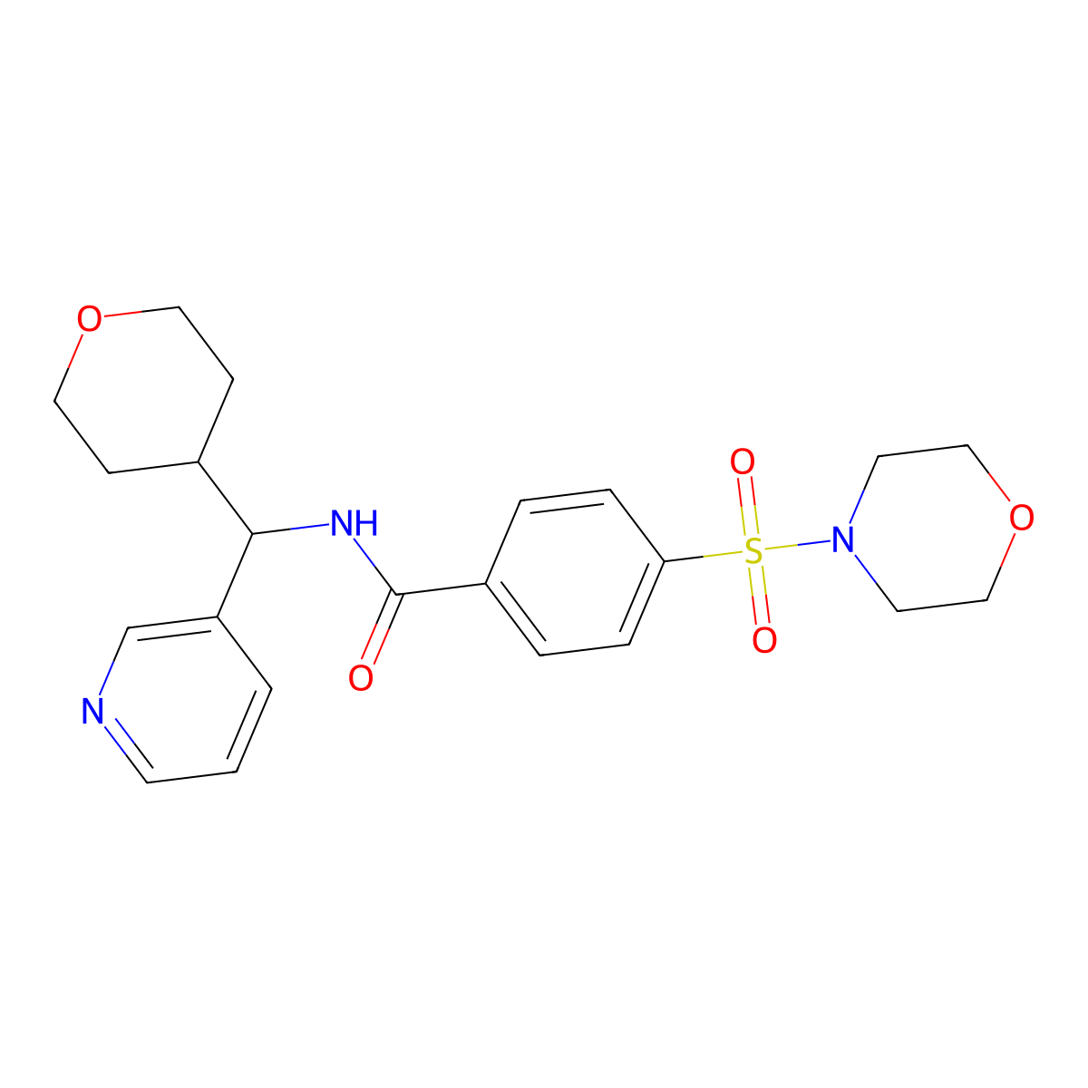 4-(morpholinosulfonyl)-N-(pyridin-3-yl(tetrahydro-2H-pyran-4-yl)methyl)benzamide molecular structure, CAS 2034406-15-8