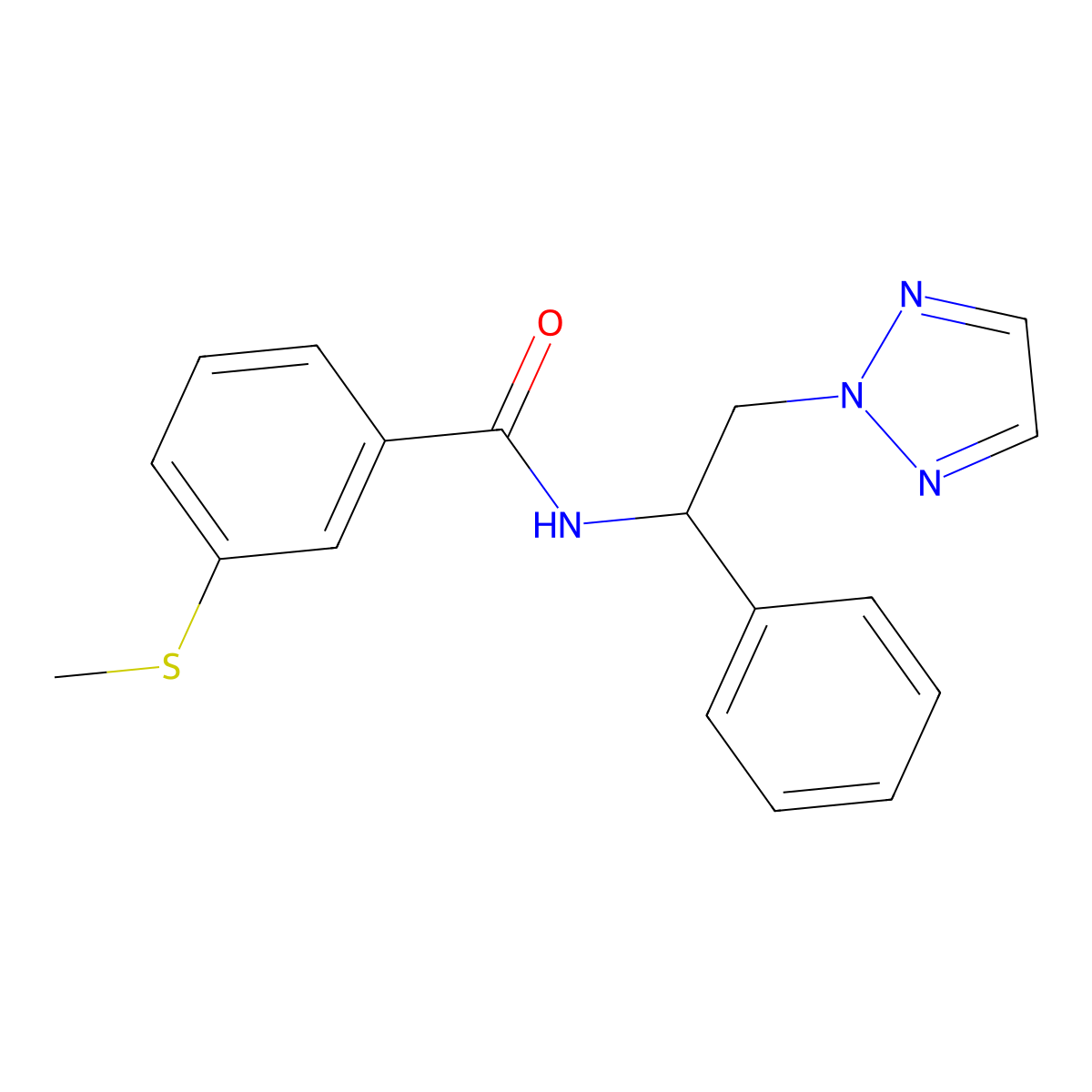3-(methylthio)-N-(1-phenyl-2-(2H-1,2,3-triazol-2-yl)ethyl)benzamide molecular structure, CAS 2034406-23-8