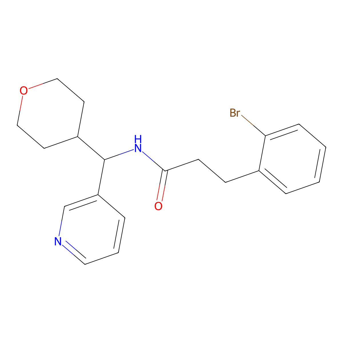 3-(2-bromophenyl)-N-(pyridin-3-yl(tetrahydro-2H-pyran-4-yl)methyl)propanamide molecular structure, CAS 2034406-29-4