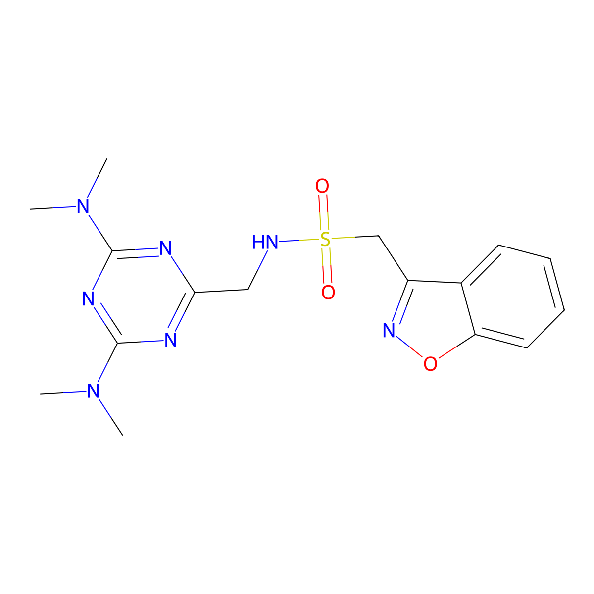 1-(benzo[d]isoxazol-3-yl)-N-((4,6-bis(dimethylamino)-1,3,5-triazin-2-yl)methyl)methanesulfonamide molecular structure, CAS 2034406-30-7