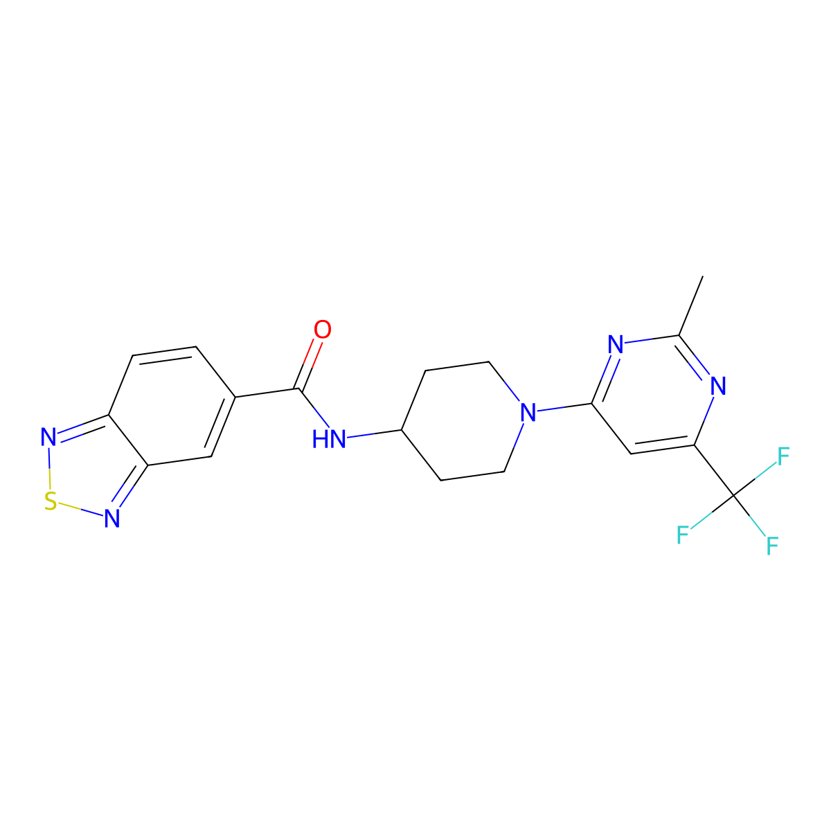 N-(1-(2-methyl-6-(trifluoromethyl)pyrimidin-4-yl)piperidin-4-yl)benzo[c][1,2,5]thiadiazole-5-carboxamide molecular structure, CAS 2034406-32-9
