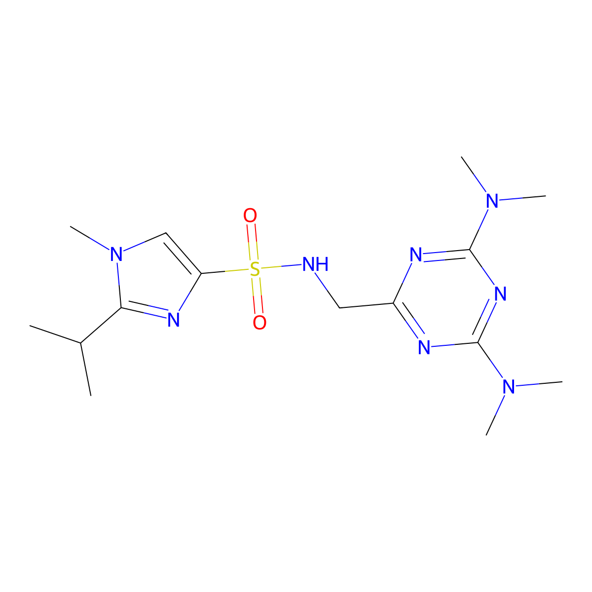 N-((4,6-bis(dimethylamino)-1,3,5-triazin-2-yl)methyl)-2-isopropyl-1-methyl-1H-imidazole-4-sulfonamide molecular structure, CAS 2034406-36-3