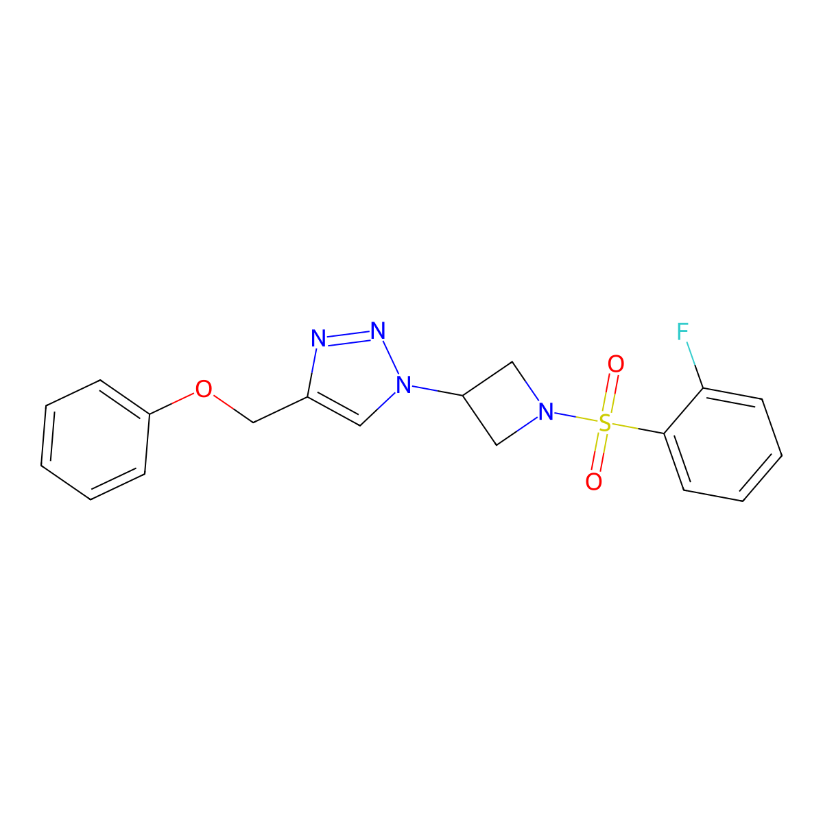 1-(1-((2-fluorophenyl)sulfonyl)azetidin-3-yl)-4-(phenoxymethyl)-1H-1,2,3-triazole molecular structure, CAS 2034406-42-1
