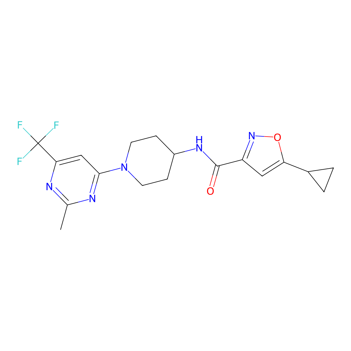 5-cyclopropyl-N-(1-(2-methyl-6-(trifluoromethyl)pyrimidin-4-yl)piperidin-4-yl)isoxazole-3-carboxamide molecular structure, CAS 2034406-47-6