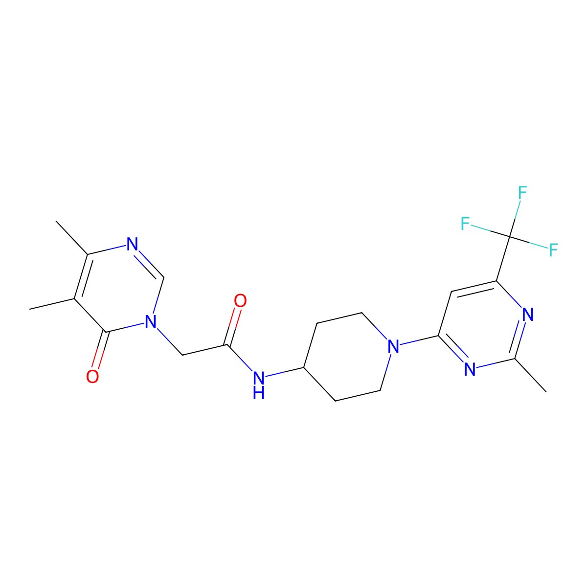 2-(4,5-dimethyl-6-oxopyrimidin-1(6H)-yl)-N-(1-(2-methyl-6-(trifluoromethyl)pyrimidin-4-yl)piperidin-4-yl)acetamide molecular structure, CAS 2034406-50-1