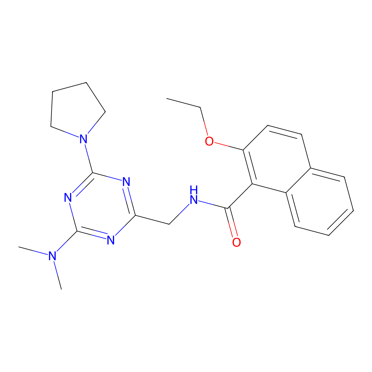 N-((4-(dimethylamino)-6-(pyrrolidin-1-yl)-1,3,5-triazin-2-yl)methyl)-2-ethoxy-1-naphthamide molecular structure, CAS 2034406-51-2