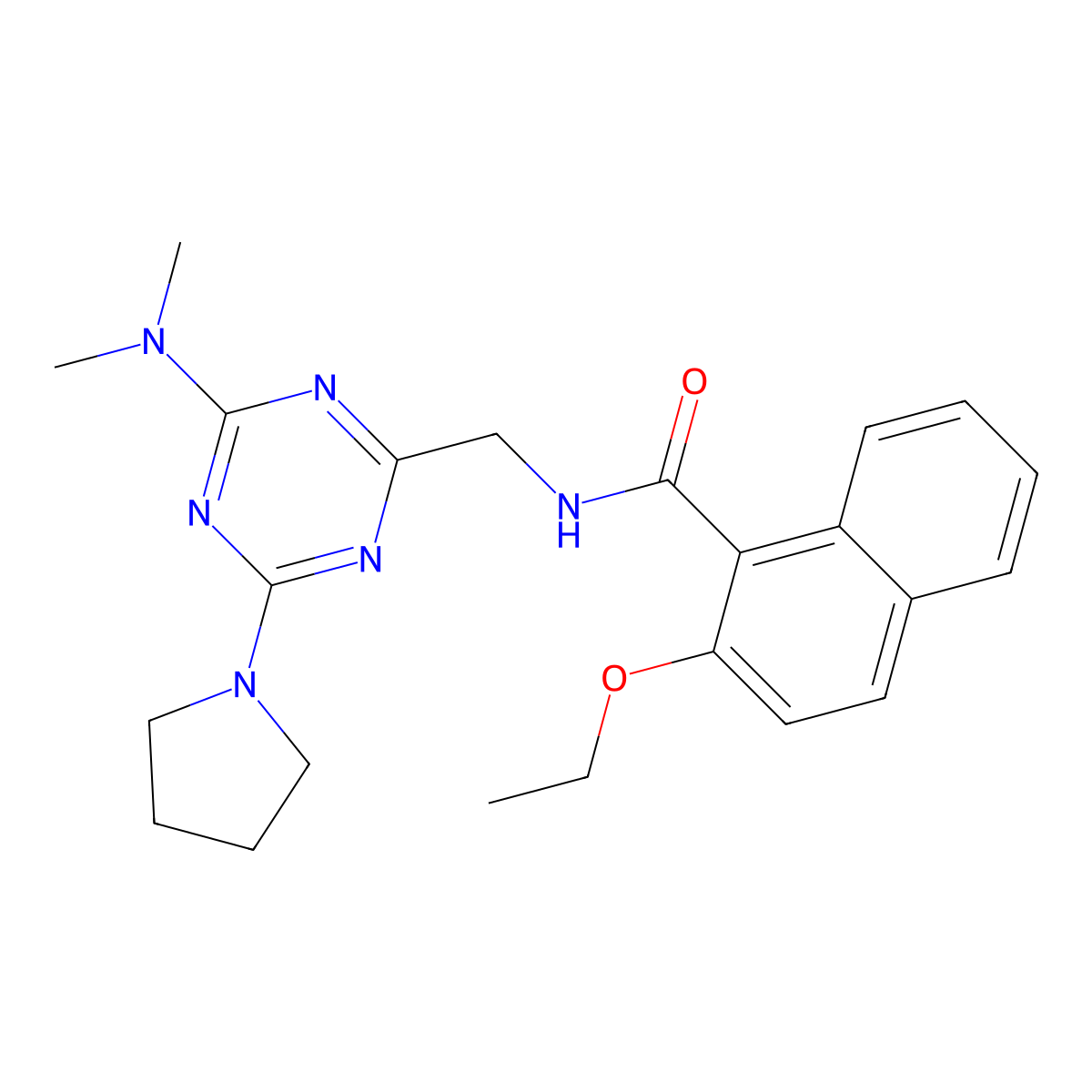 N-((4-(dimethylamino)-6-(pyrrolidin-1-yl)-1,3,5-triazin-2-yl)methyl)-2-ethoxy-1-naphthamide molecular structure, CAS 2034406-51-2