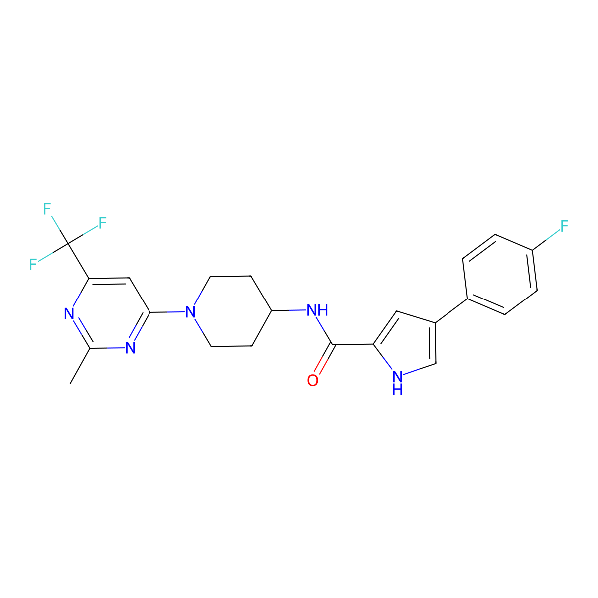 4-(4-fluorophenyl)-N-(1-(2-methyl-6-(trifluoromethyl)pyrimidin-4-yl)piperidin-4-yl)-1H-pyrrole-2-carboxamide molecular structure, CAS 2034406-58-9
