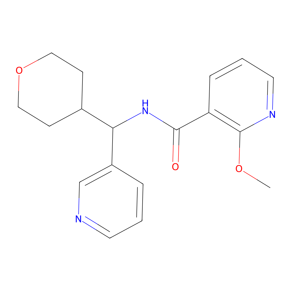 2-methoxy-N-(pyridin-3-yl(tetrahydro-2H-pyran-4-yl)methyl)nicotinamide molecular structure, CAS 2034406-60-3