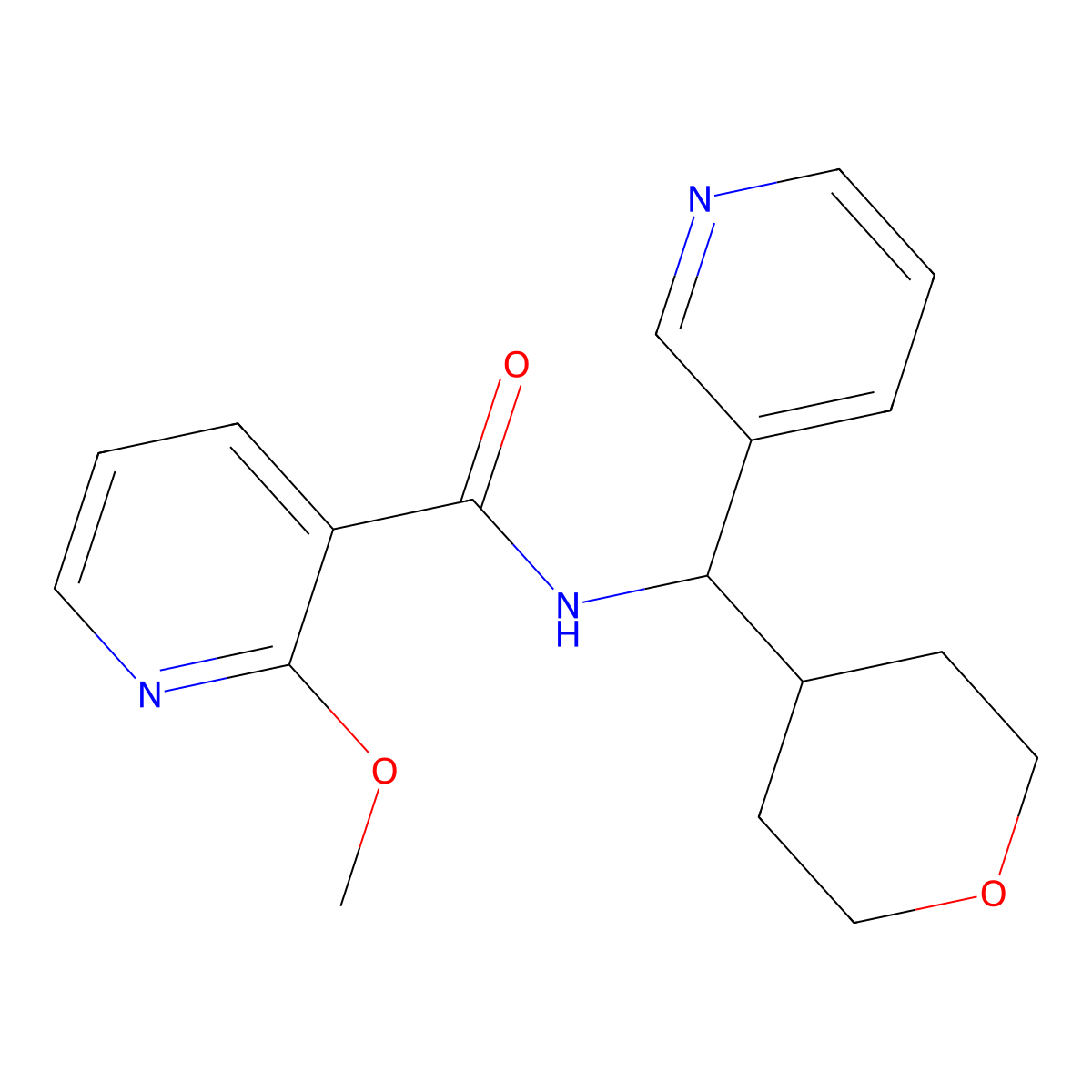 2-methoxy-N-(pyridin-3-yl(tetrahydro-2H-pyran-4-yl)methyl)nicotinamide molecular structure, CAS 2034406-60-3