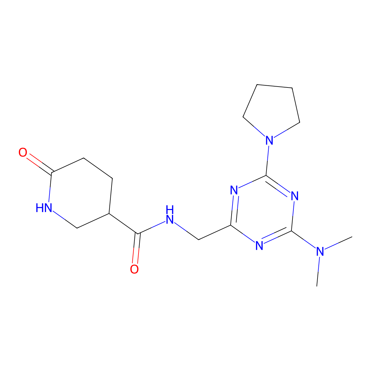 N-((4-(dimethylamino)-6-(pyrrolidin-1-yl)-1,3,5-triazin-2-yl)methyl)-6-oxopiperidine-3-carboxamide molecular structure, CAS 2034406-63-6