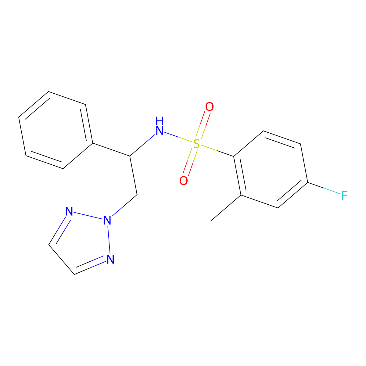 4-fluoro-2-methyl-N-(1-phenyl-2-(2H-1,2,3-triazol-2-yl)ethyl)benzenesulfonamide molecular structure, CAS 2034406-64-7