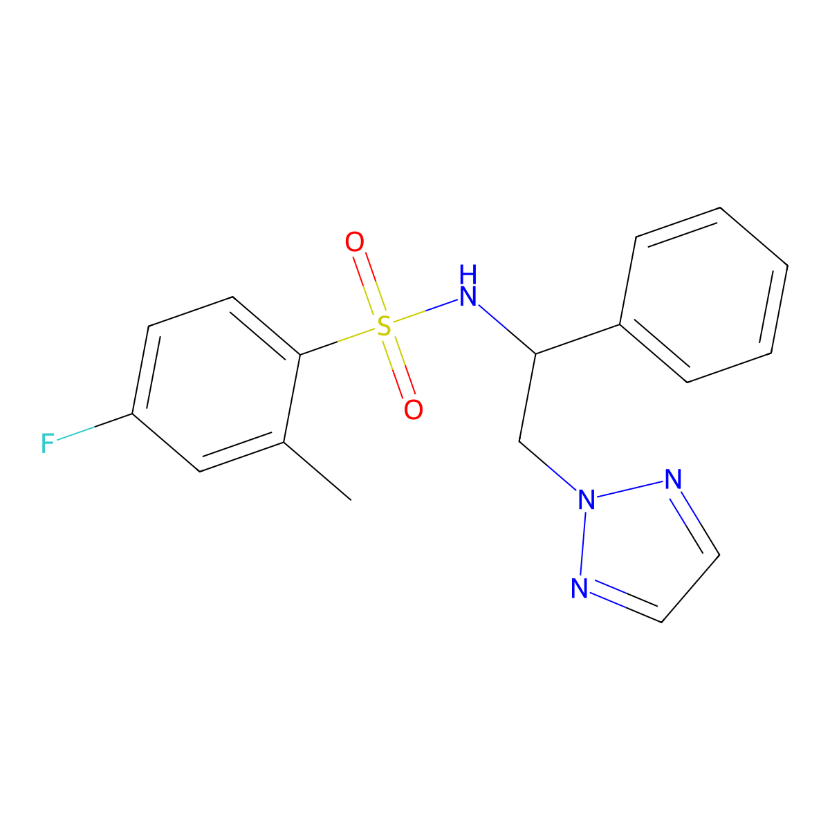 4-fluoro-2-methyl-N-(1-phenyl-2-(2H-1,2,3-triazol-2-yl)ethyl)benzenesulfonamide molecular structure, CAS 2034406-64-7