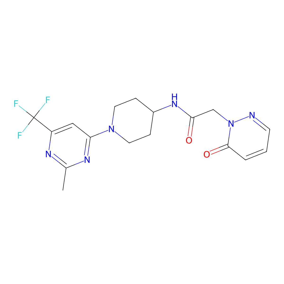 N-(1-(2-methyl-6-(trifluoromethyl)pyrimidin-4-yl)piperidin-4-yl)-2-(6-oxopyridazin-1(6H)-yl)acetamide molecular structure, CAS 2034406-66-9