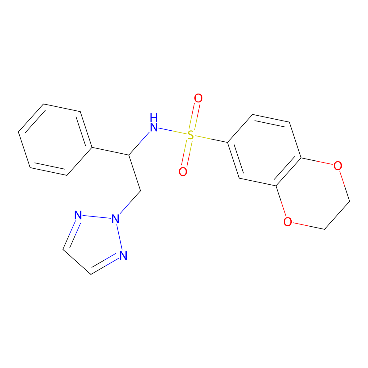 N-(1-phenyl-2-(2H-1,2,3-triazol-2-yl)ethyl)-2,3-dihydrobenzo[b][1,4]dioxine-6-sulfonamide molecular structure, CAS 2034406-71-6