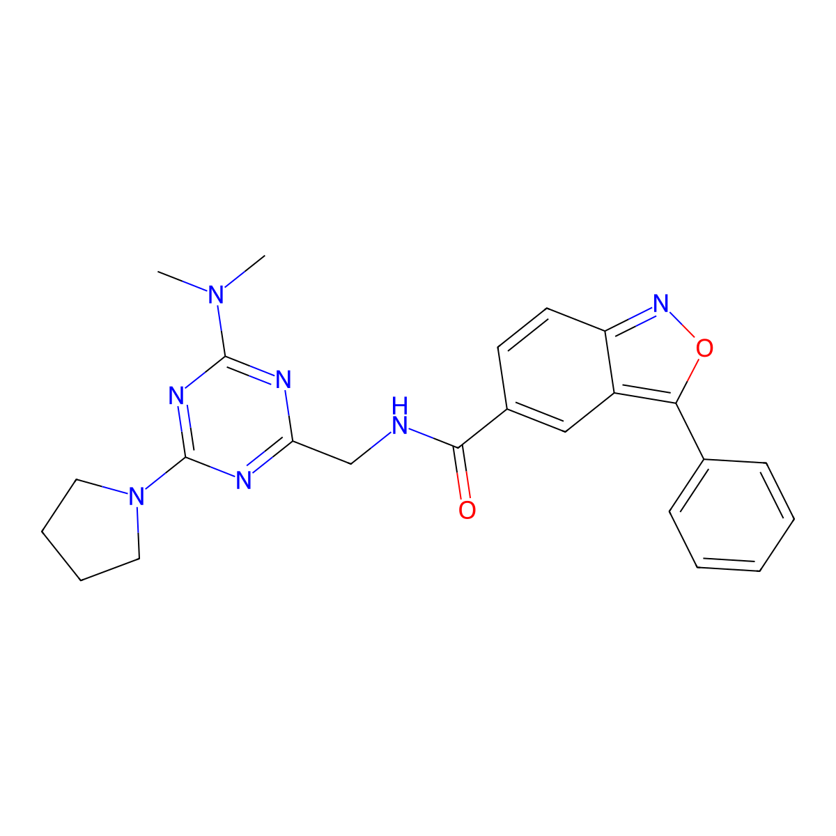 N-((4-(dimethylamino)-6-(pyrrolidin-1-yl)-1,3,5-triazin-2-yl)methyl)-3-phenylbenzo[c]isoxazole-5-carboxamide molecular structure, CAS 2034406-73-8
