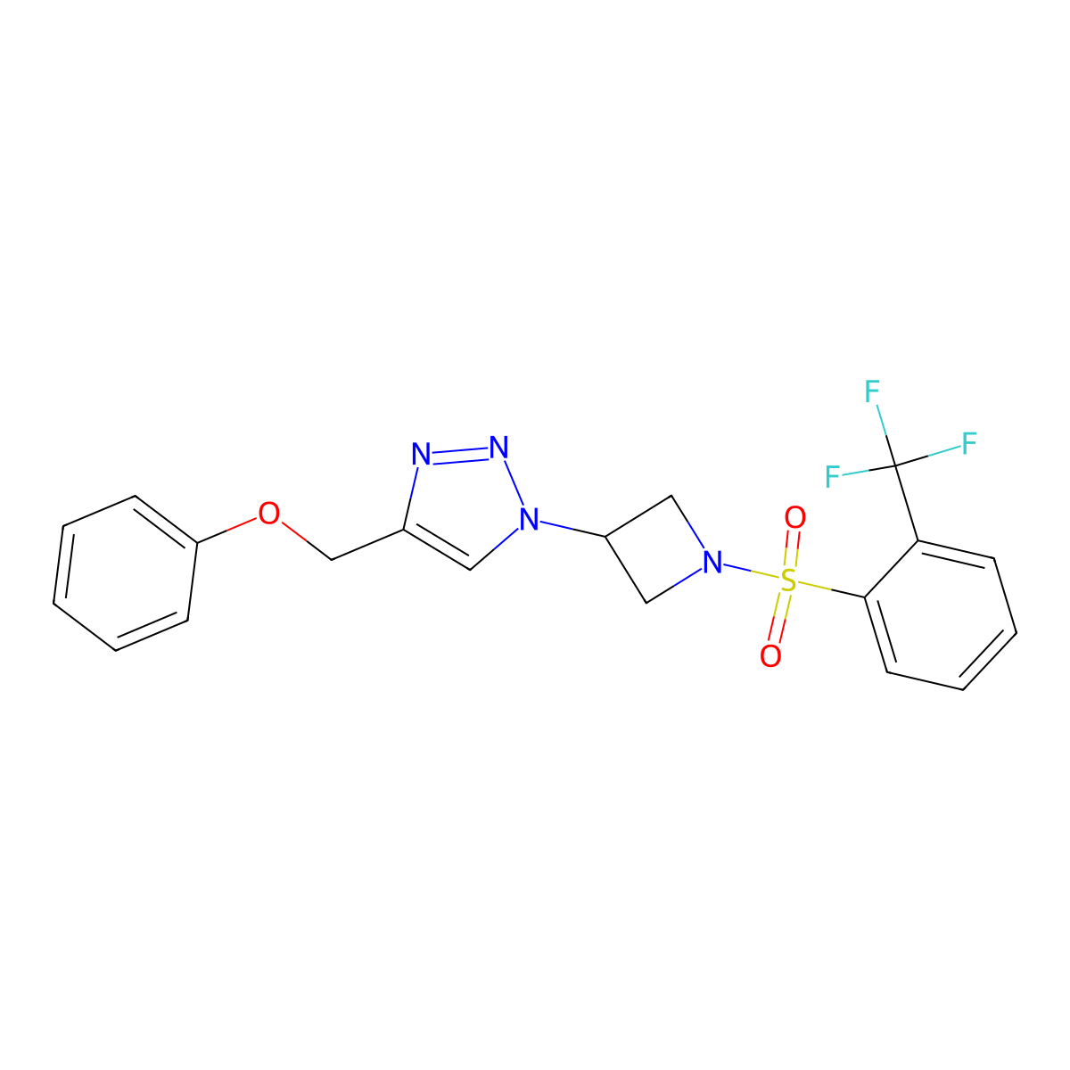 4-(phenoxymethyl)-1-(1-((2-(trifluoromethyl)phenyl)sulfonyl)azetidin-3-yl)-1H-1,2,3-triazole molecular structure, CAS 2034406-77-2
