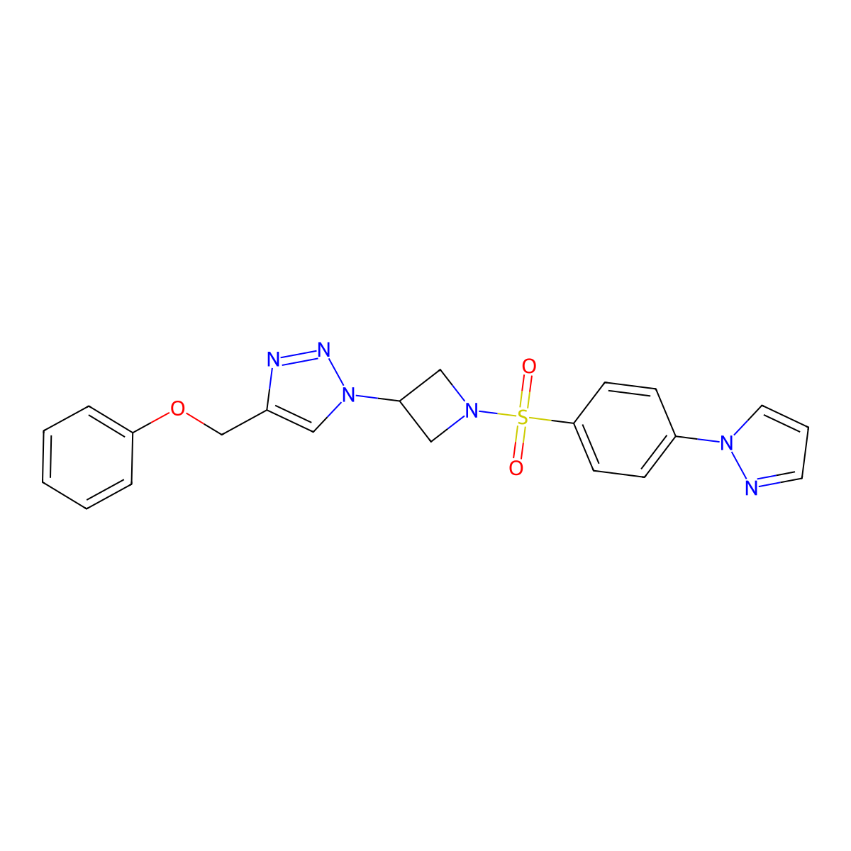1-(1-((4-(1H-pyrazol-1-yl)phenyl)sulfonyl)azetidin-3-yl)-4-(phenoxymethyl)-1H-1,2,3-triazole molecular structure, CAS 2034406-82-9