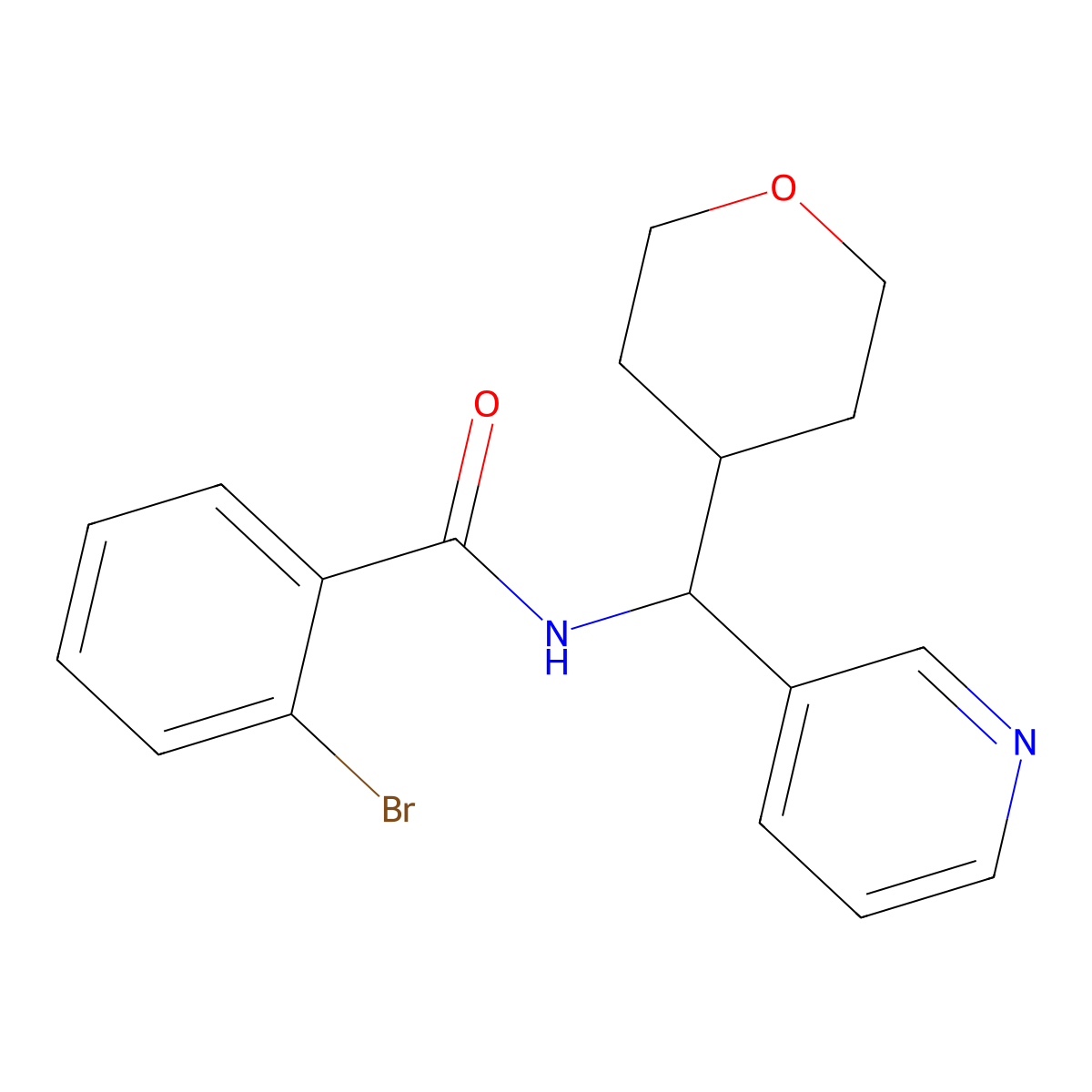 2-bromo-N-(pyridin-3-yl(tetrahydro-2H-pyran-4-yl)methyl)benzamide molecular structure, CAS 2034406-85-2