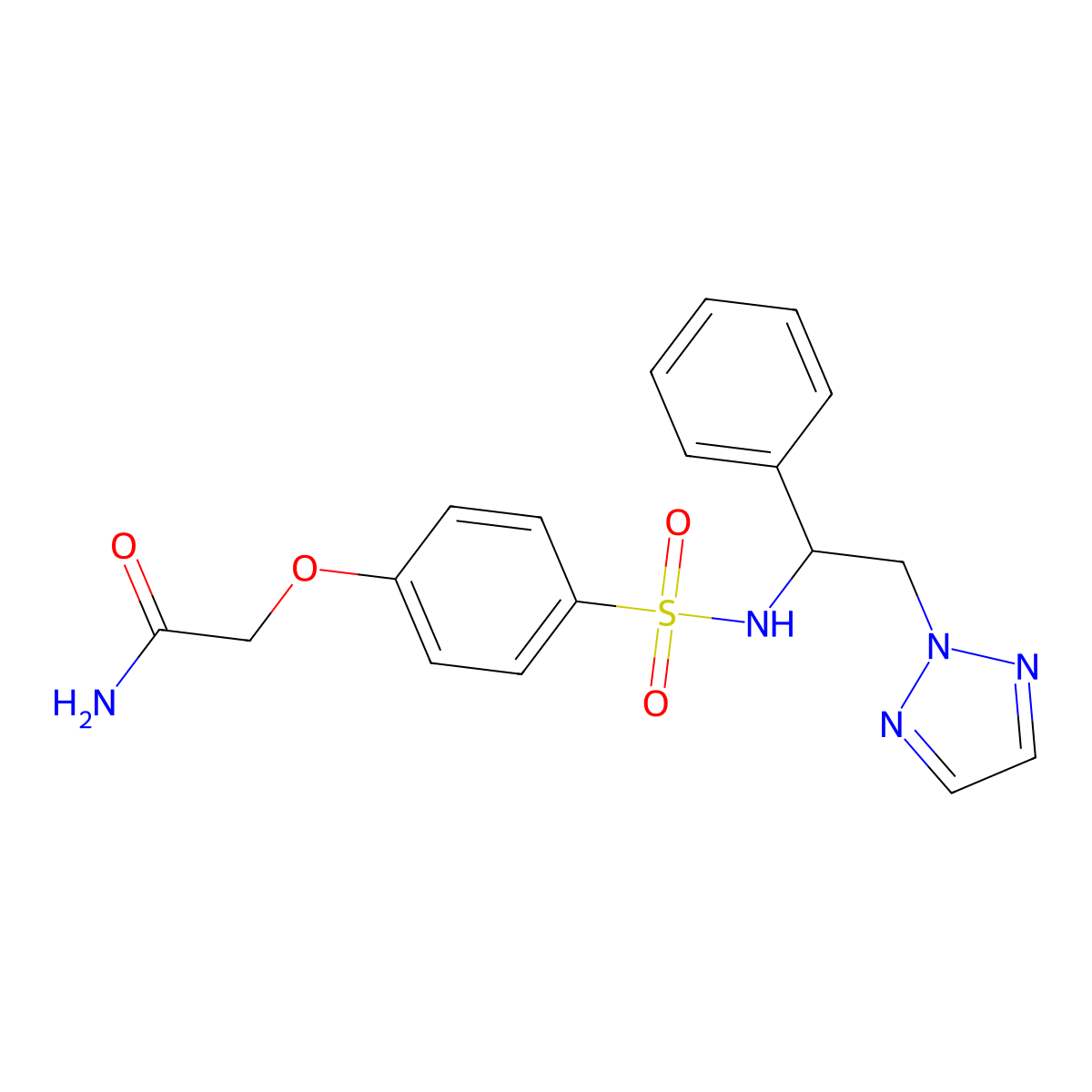 2-(4-(N-(1-phenyl-2-(2H-1,2,3-triazol-2-yl)ethyl)sulfamoyl)phenoxy)acetamide molecular structure, CAS 2034406-86-3