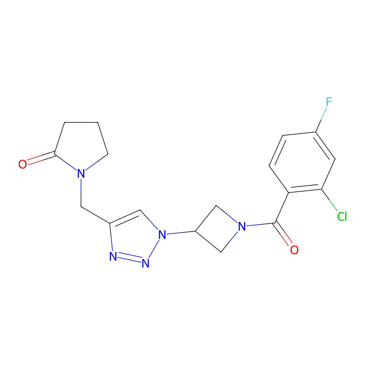 1-((1-(1-(2-chloro-4-fluorobenzoyl)azetidin-3-yl)-1H-1,2,3-triazol-4-yl)methyl)pyrrolidin-2-one molecular structure, CAS 2034406-88-5