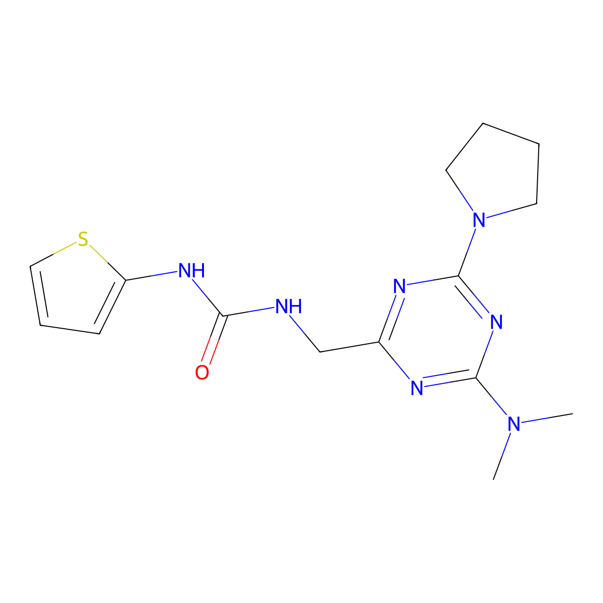 1-((4-(Dimethylamino)-6-(pyrrolidin-1-yl)-1,3,5-triazin-2-yl)methyl)-3-(thiophen-2-yl)urea molecular structure, CAS 2034406-95-4