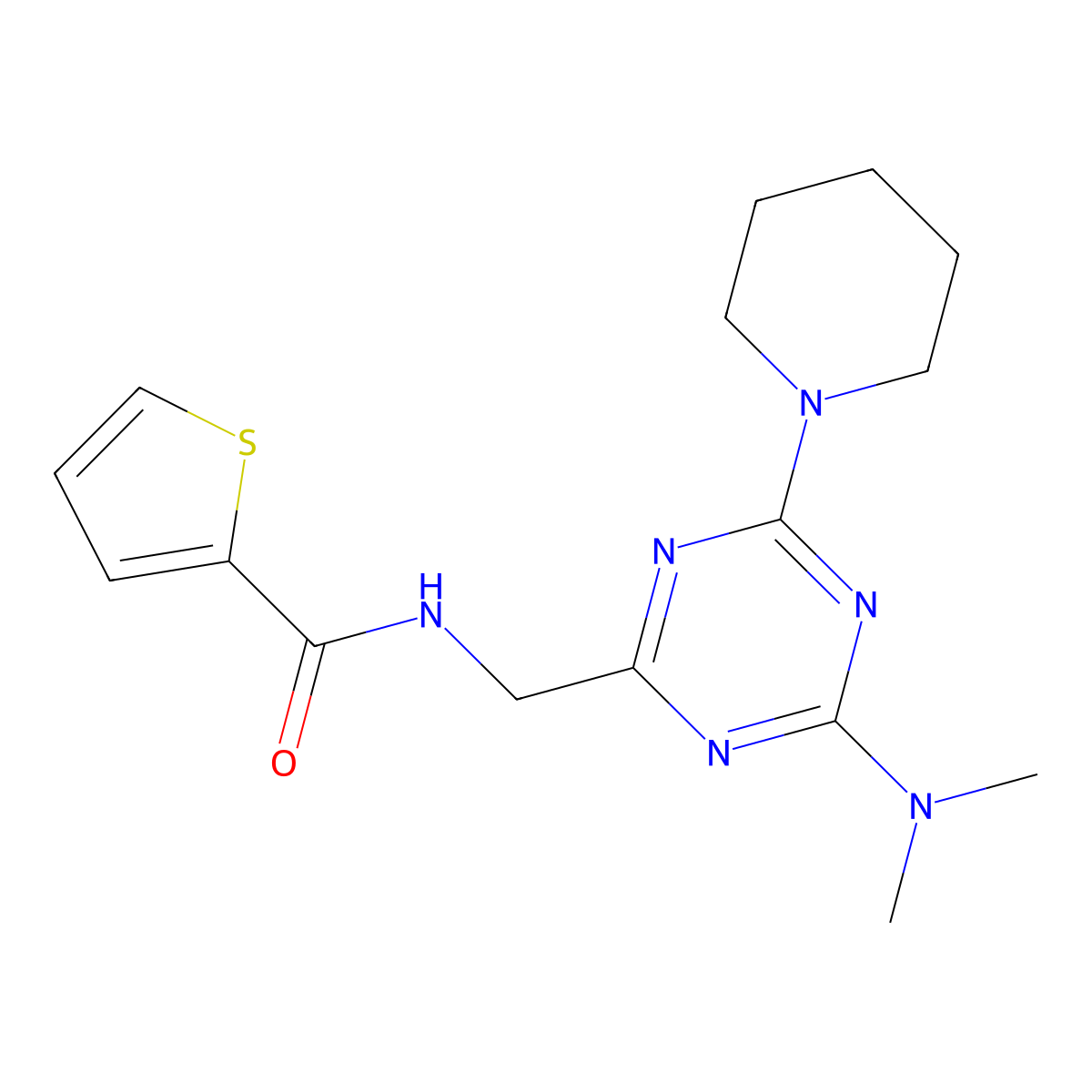 N-((4-(dimethylamino)-6-(piperidin-1-yl)-1,3,5-triazin-2-yl)methyl)thiophene-2-carboxamide molecular structure, CAS 2034407-01-5