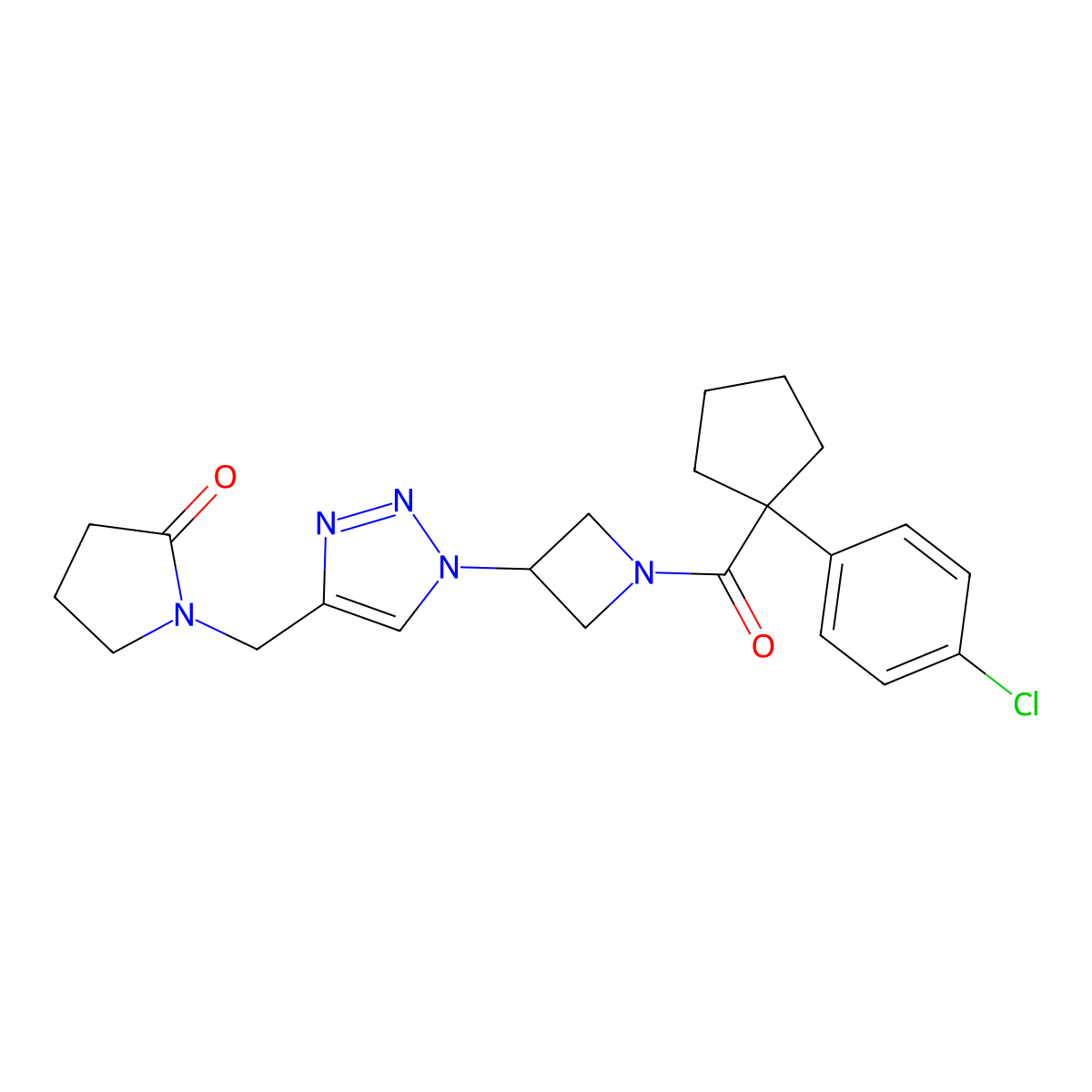 1-((1-(1-(1-(4-chlorophenyl)cyclopentanecarbonyl)azetidin-3-yl)-1H-1,2,3-triazol-4-yl)methyl)pyrrolidin-2-one molecular structure, CAS 2034407-03-7
