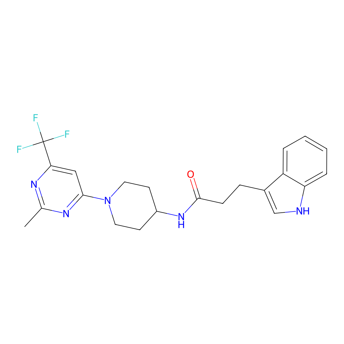 3-(1H-indol-3-yl)-N-{1-[2-methyl-6-(trifluoromethyl)pyrimidin-4-yl]piperidin-4-yl}propanamide molecular structure, CAS 2034407-04-8