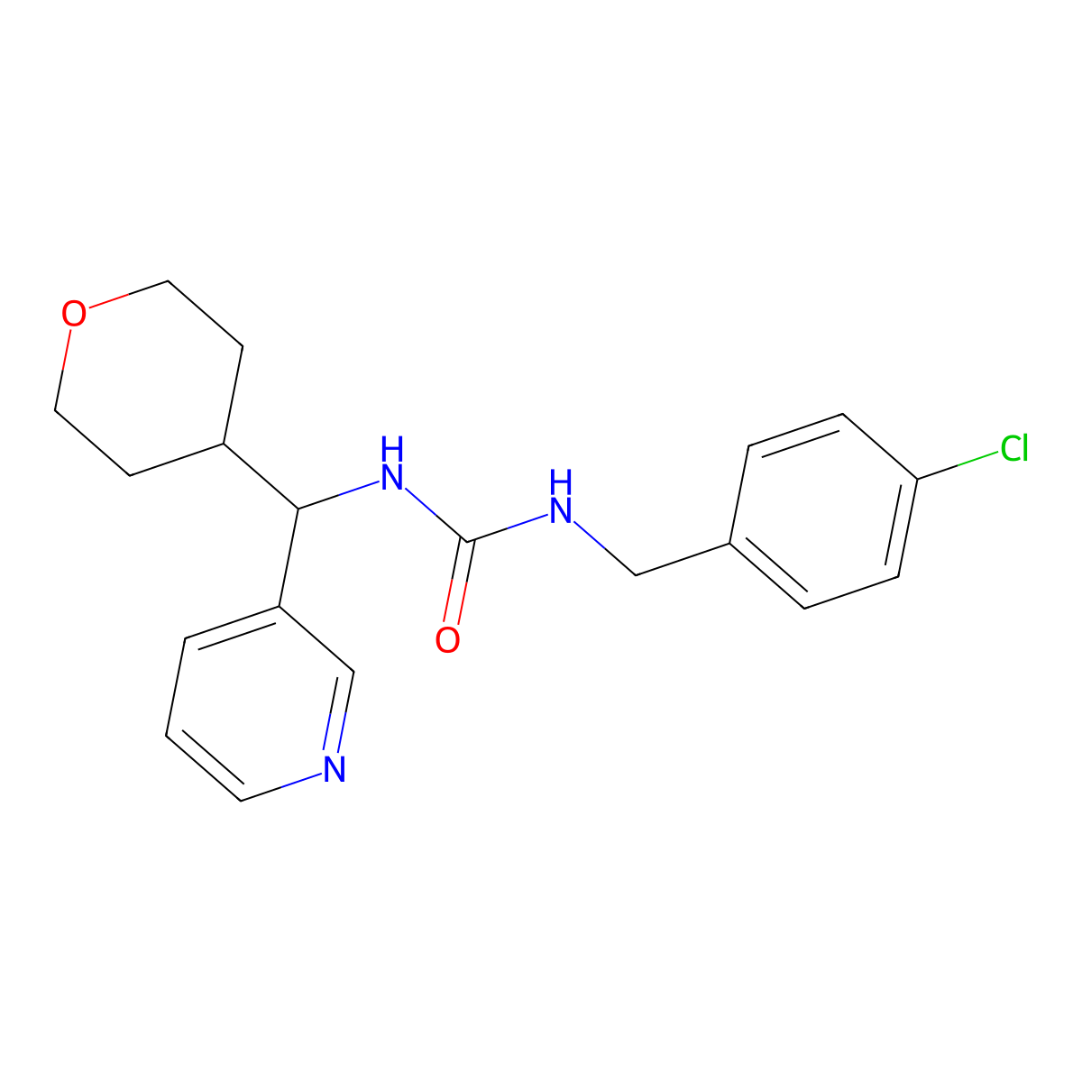 1-(4-chlorobenzyl)-3-(pyridin-3-yl(tetrahydro-2H-pyran-4-yl)methyl)urea molecular structure, CAS 2034407-09-3