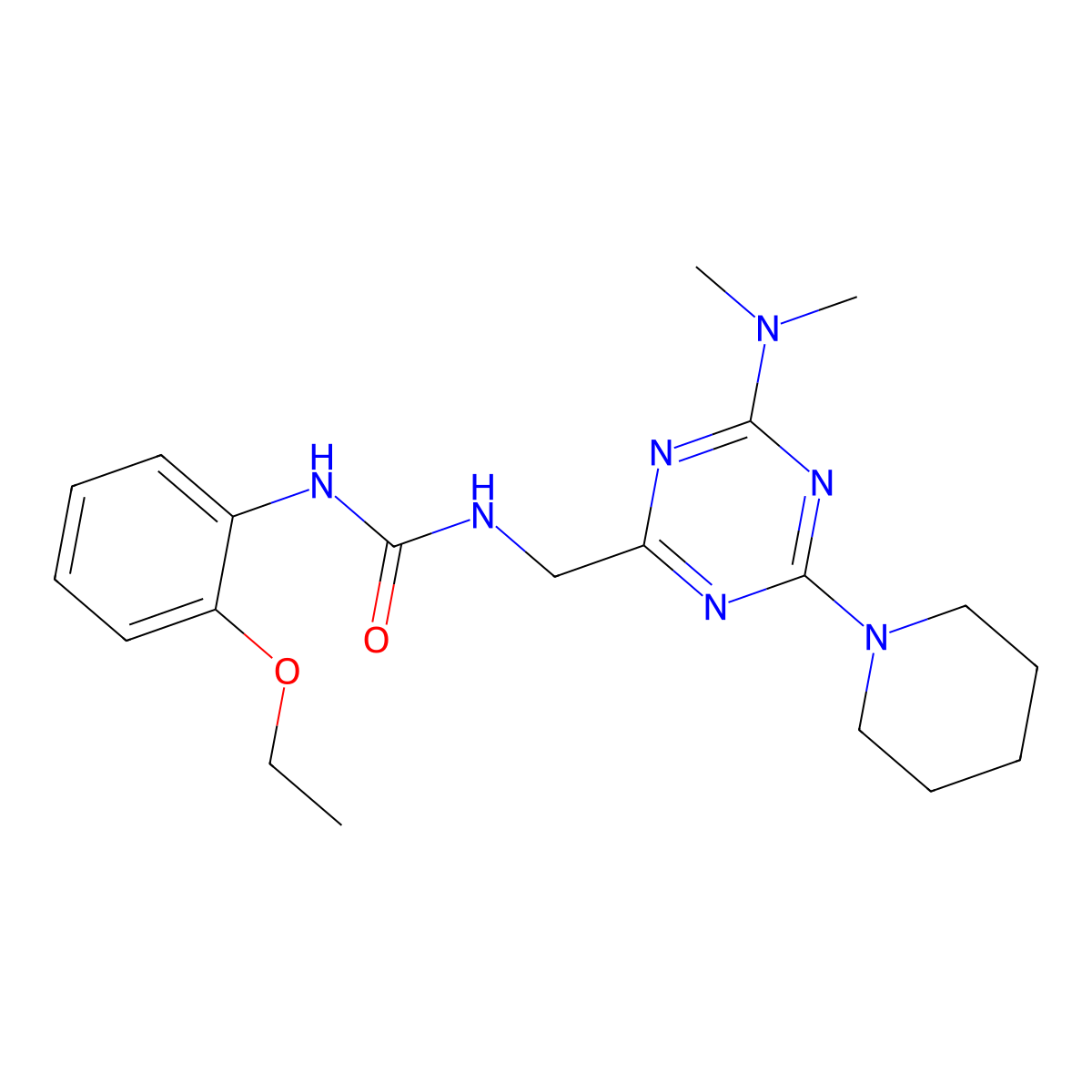 1-((4-(Dimethylamino)-6-(piperidin-1-yl)-1,3,5-triazin-2-yl)methyl)-3-(2-ethoxyphenyl)urea molecular structure, CAS 2034407-11-7